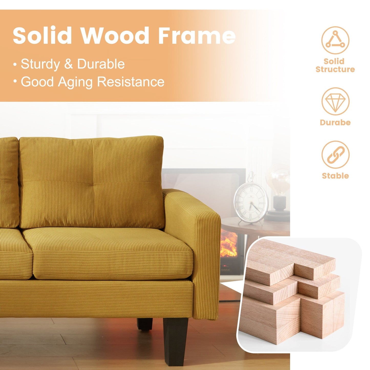 Canapé méridienne moderne en velours côtelé en forme de L HOOOWOOO