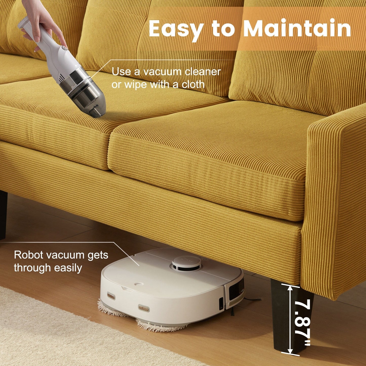 Canapé méridienne moderne en velours côtelé en forme de L HOOOWOOO