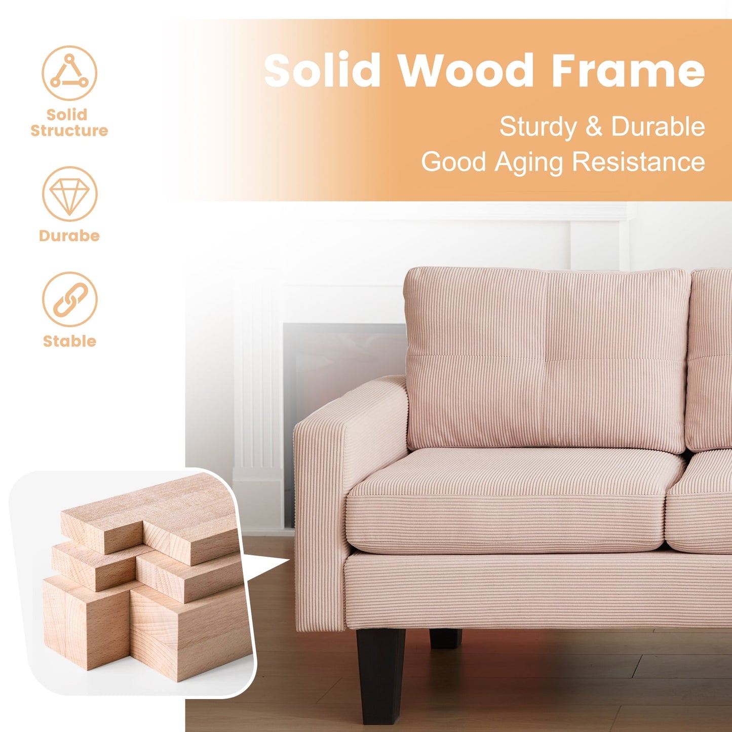 Canapé méridienne moderne en velours côtelé en forme de L HOOOWOOO