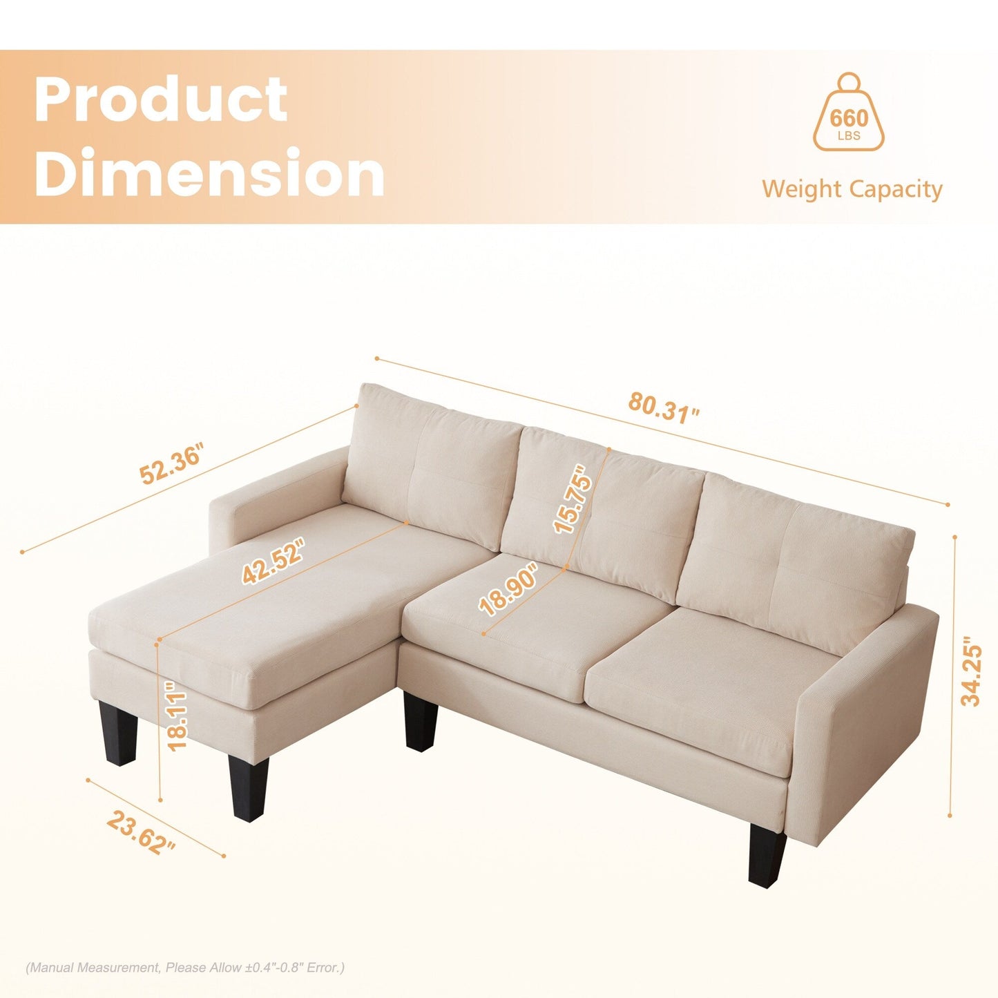 Canapé méridienne moderne en velours côtelé en forme de L HOOOWOOO