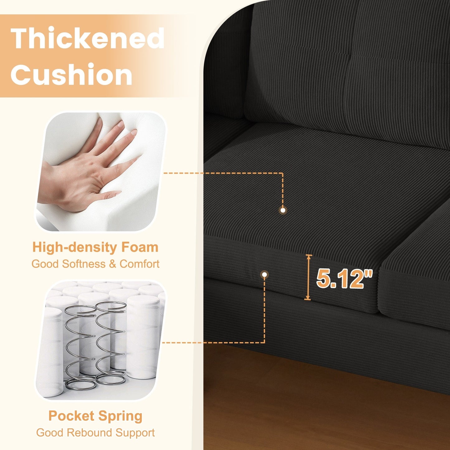 Canapé méridienne moderne en velours côtelé en forme de L HOOOWOOO