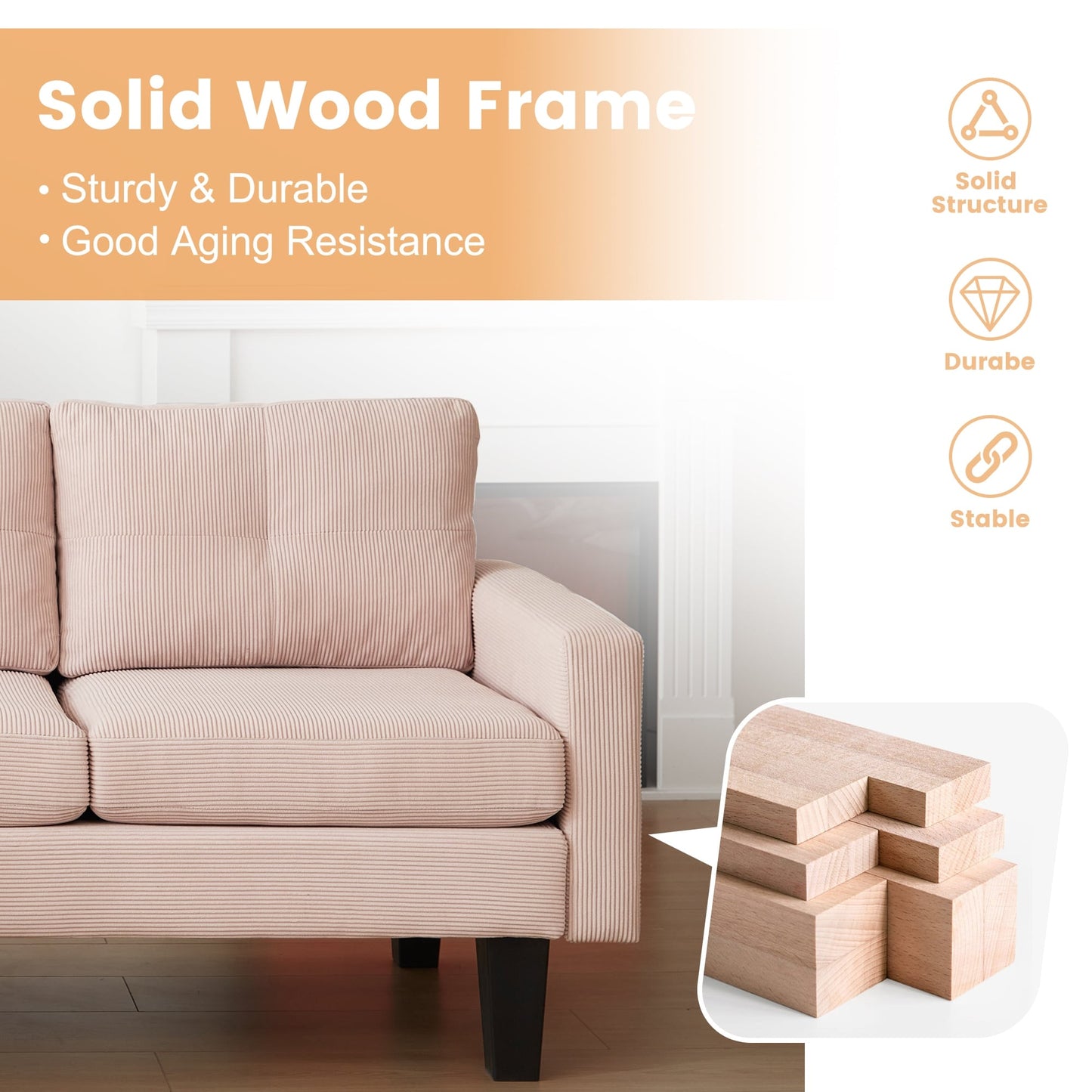 Canapé méridienne moderne en velours côtelé en forme de L HOOOWOOO