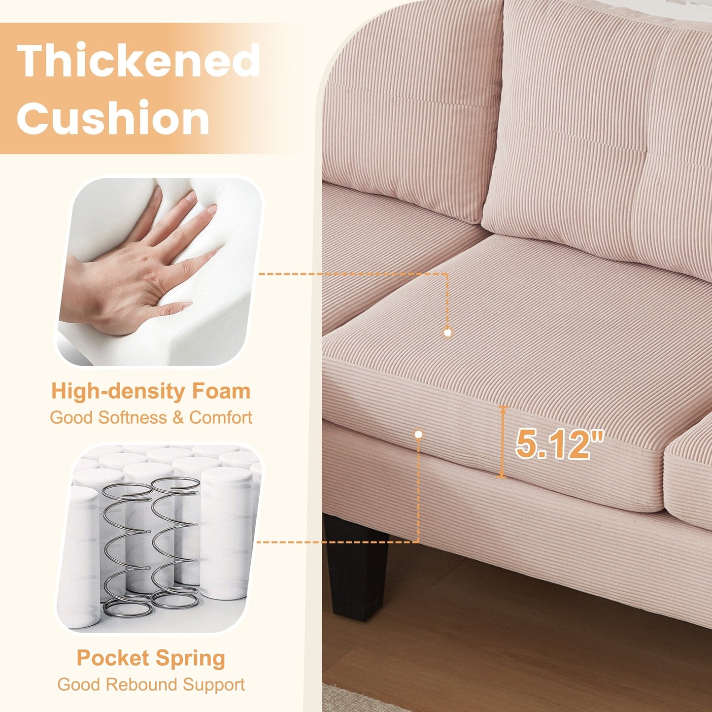 Canapé méridienne moderne en velours côtelé en forme de L HOOOWOOO