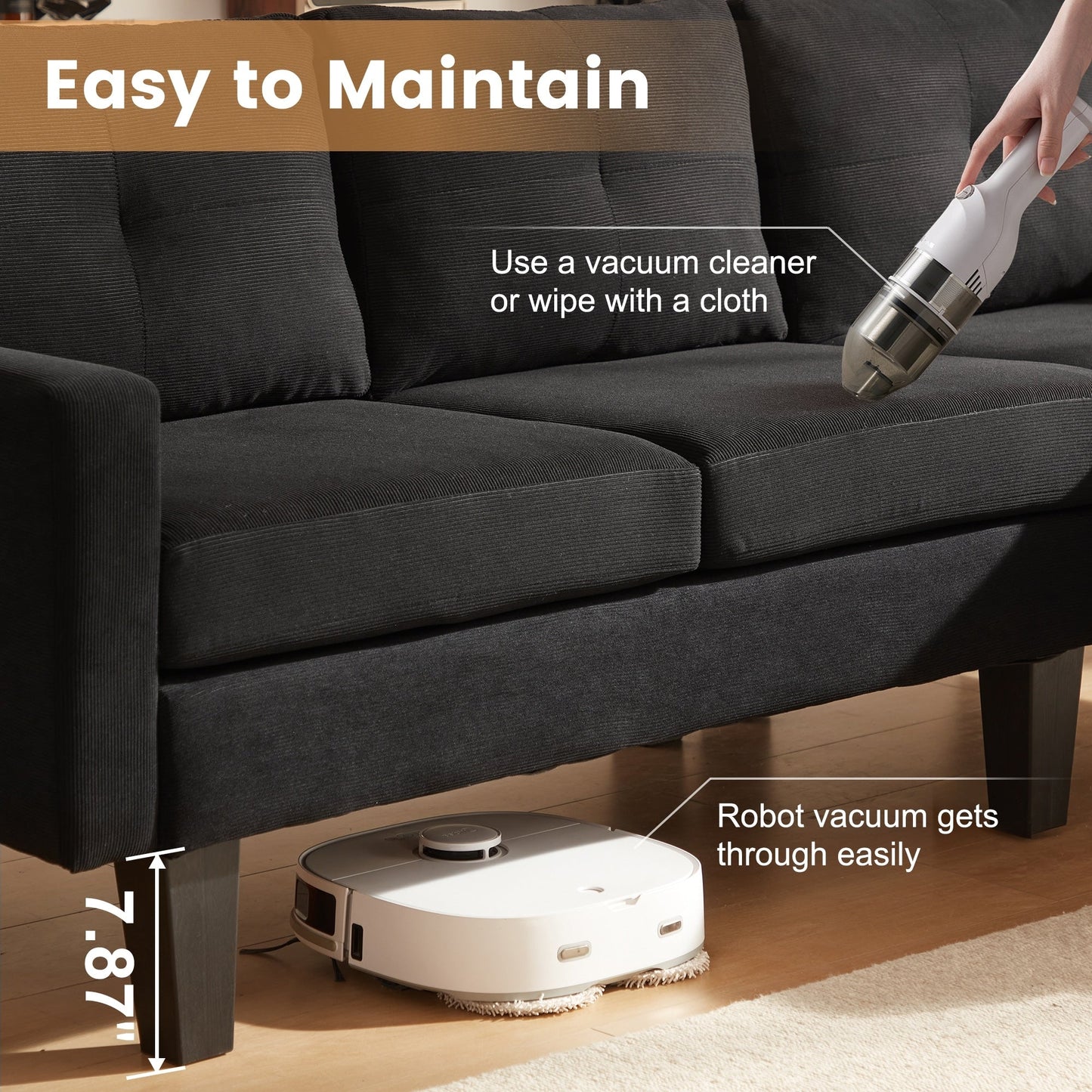 Canapé méridienne moderne en velours côtelé en forme de L HOOOWOOO