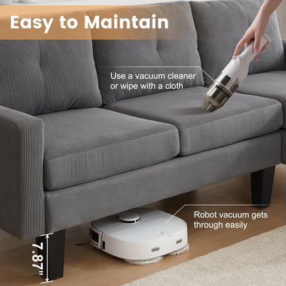 Canapé méridienne moderne en velours côtelé en forme de L HOOOWOOO