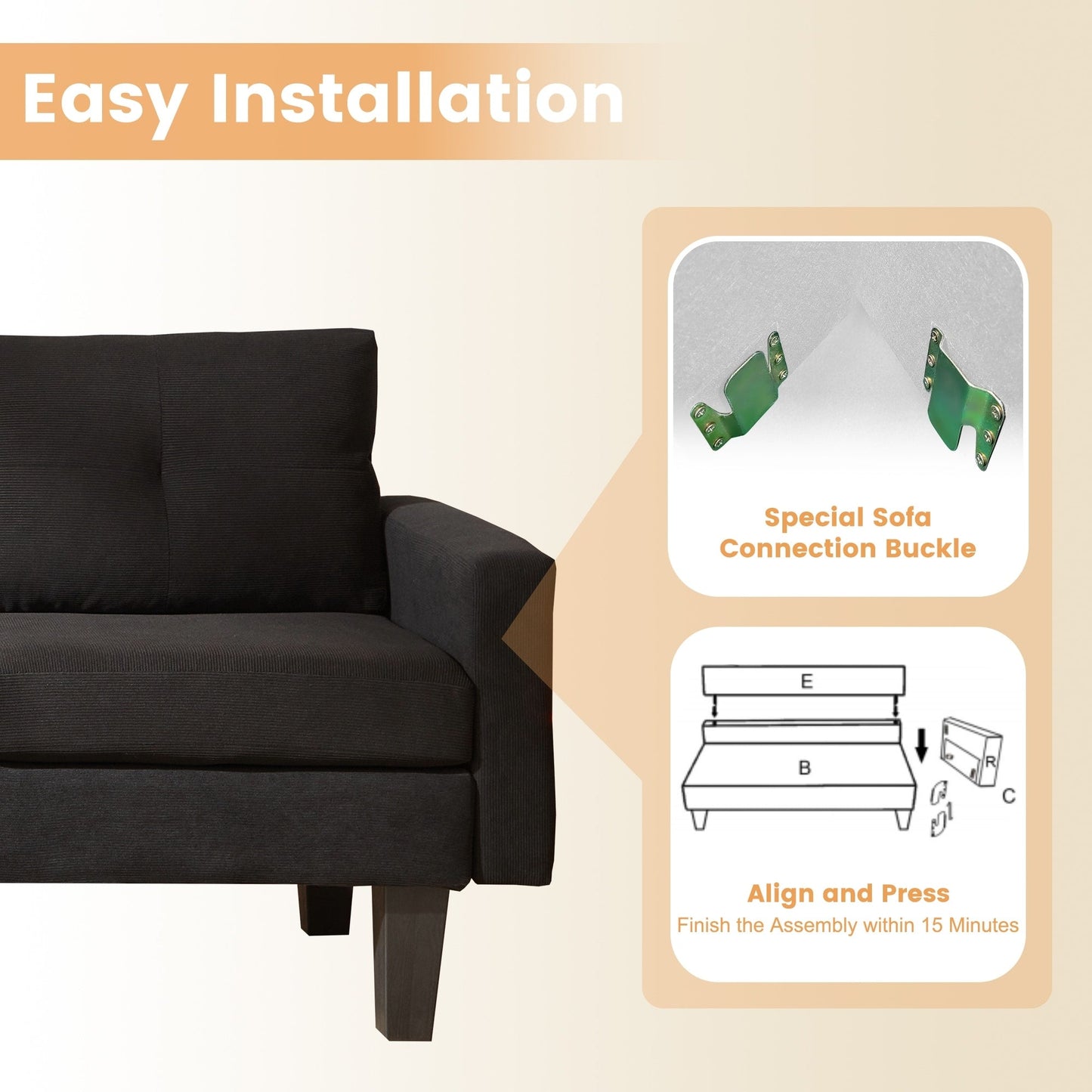 Canapé méridienne moderne en velours côtelé en forme de L HOOOWOOO