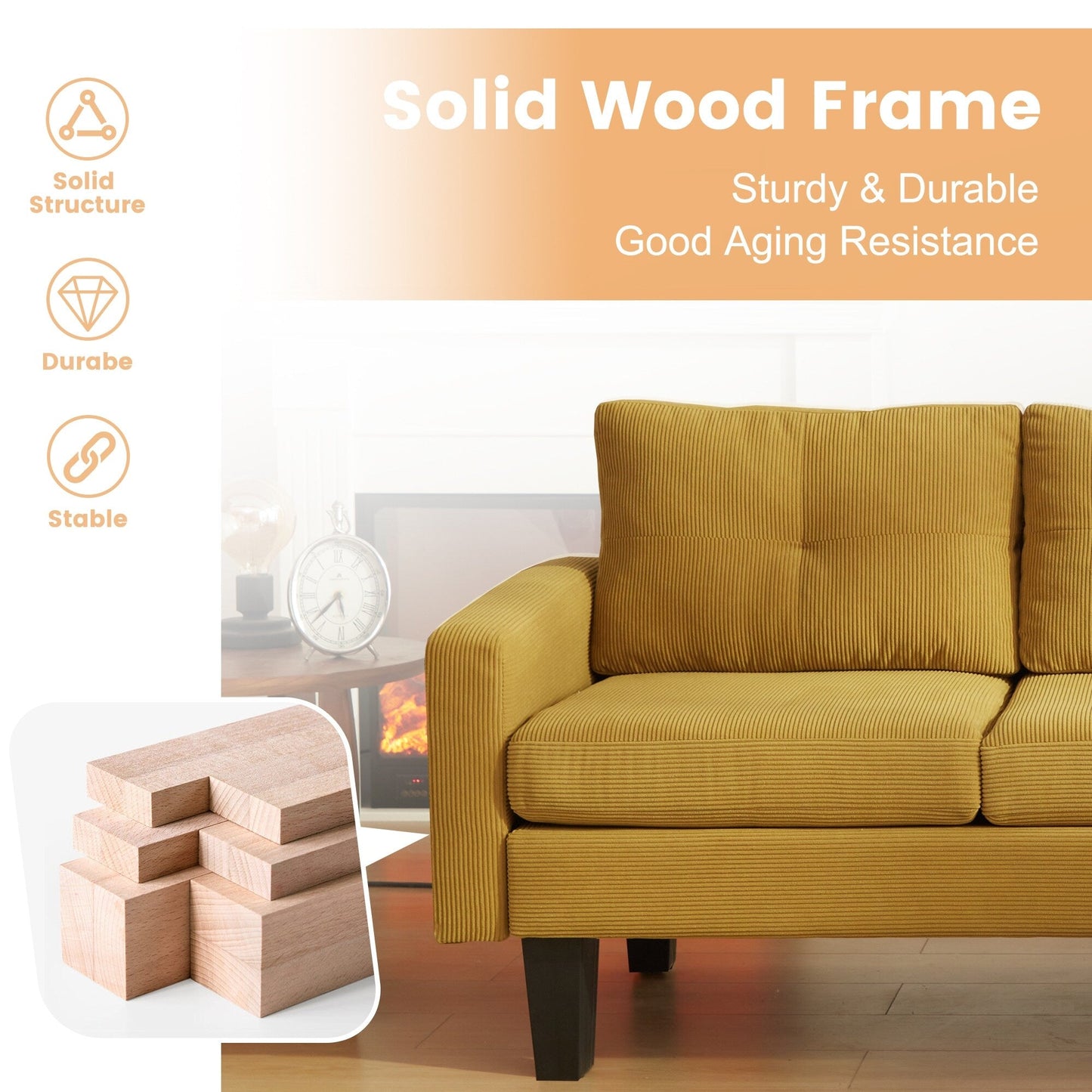 Canapé méridienne moderne en velours côtelé en forme de L HOOOWOOO