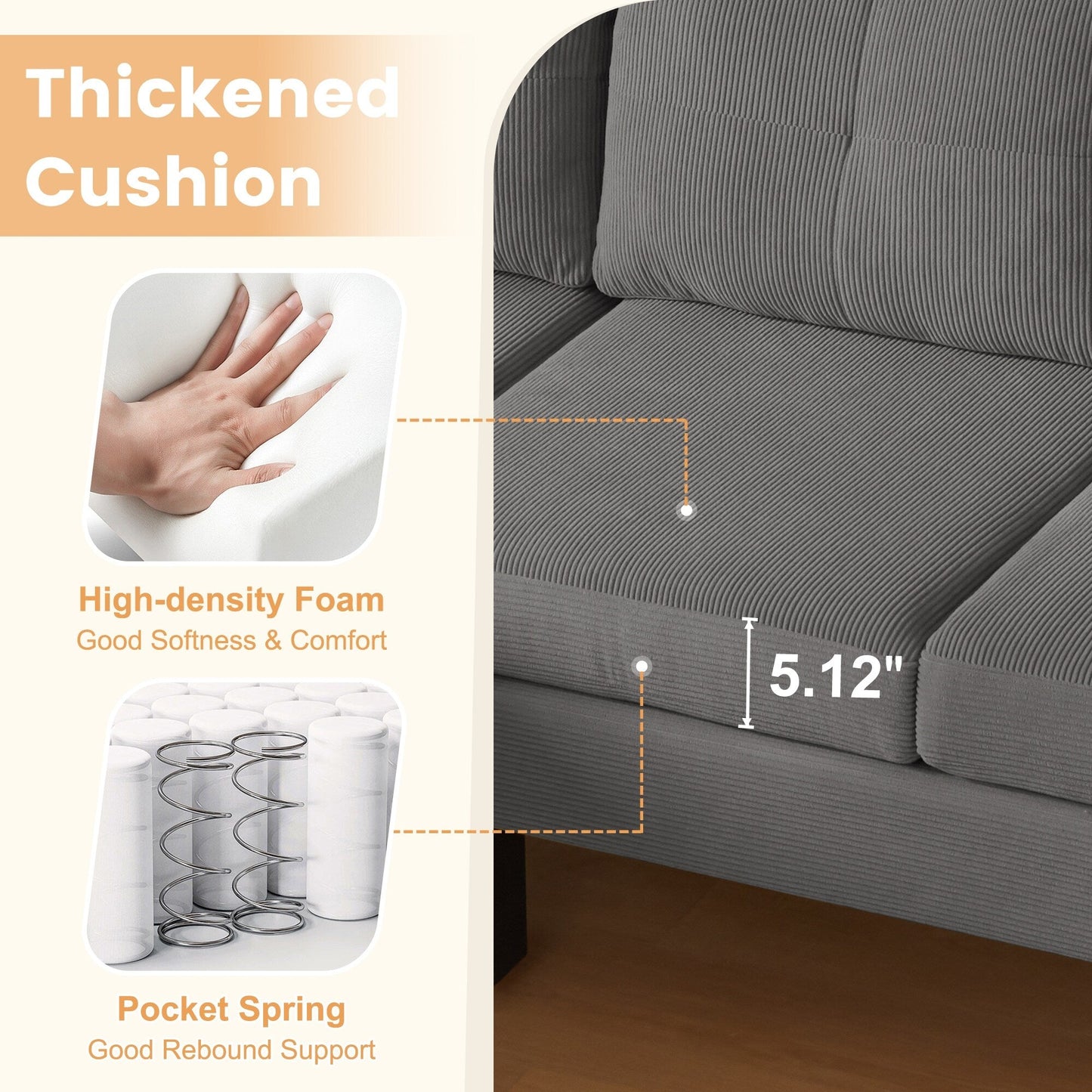 Canapé méridienne moderne en velours côtelé en forme de L HOOOWOOO