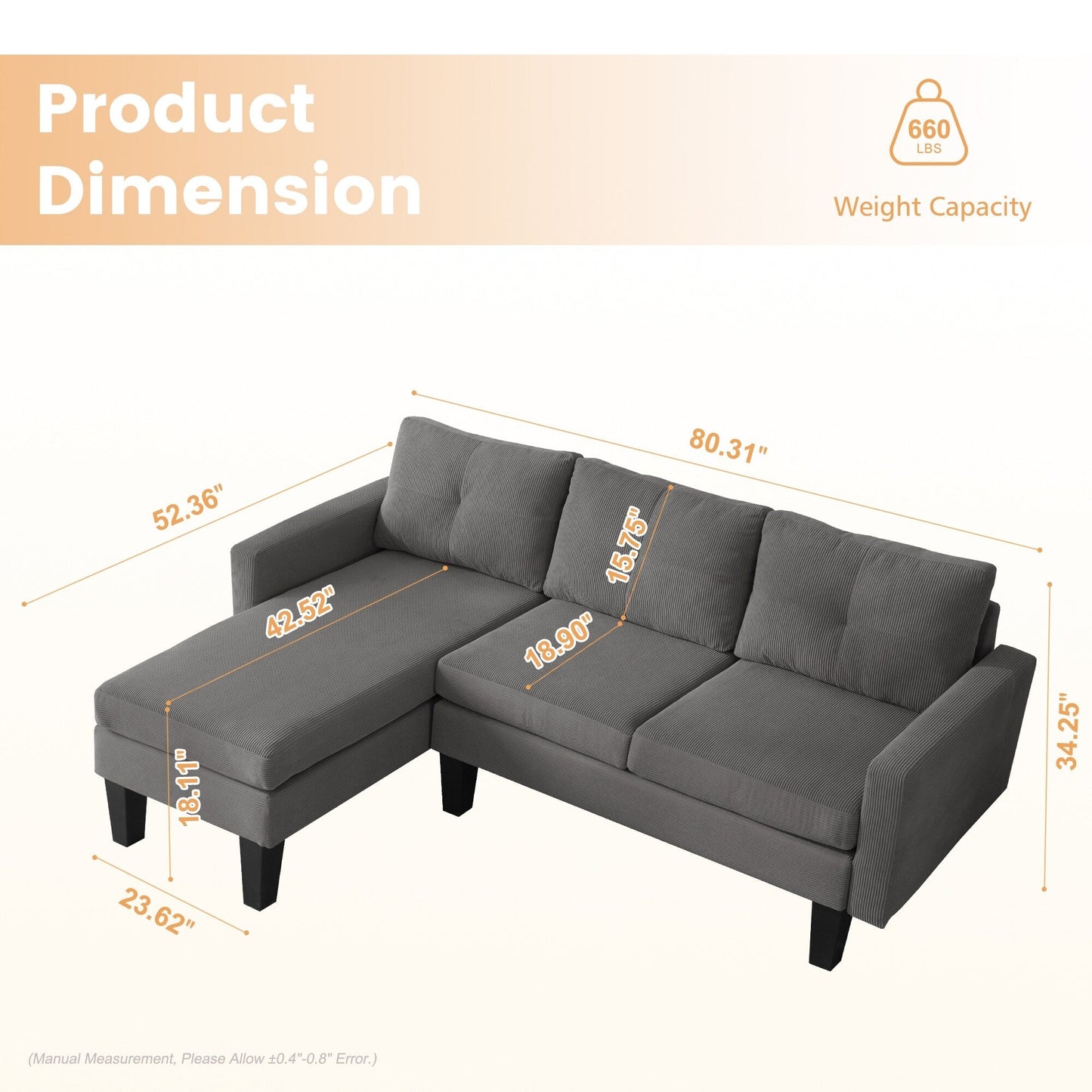 Canapé méridienne moderne en velours côtelé en forme de L HOOOWOOO