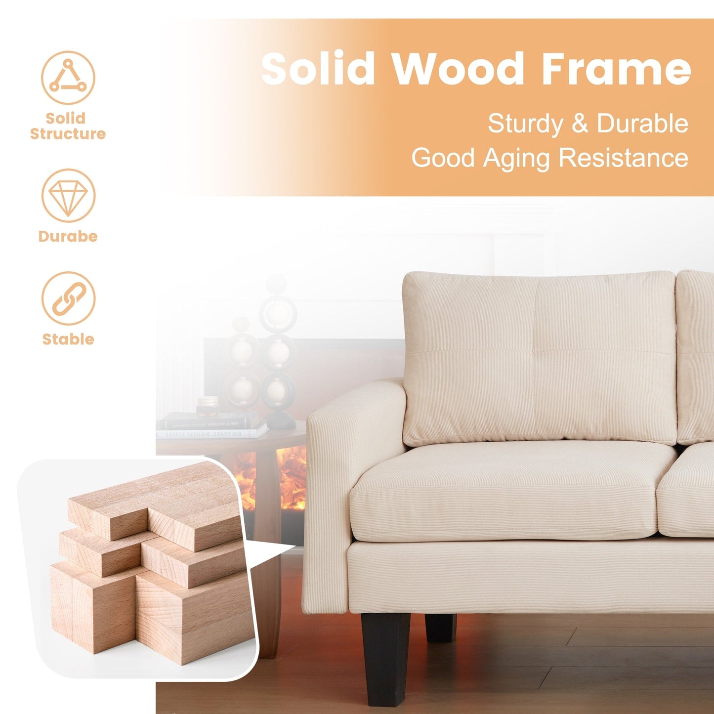 Canapé méridienne moderne en velours côtelé en forme de L HOOOWOOO