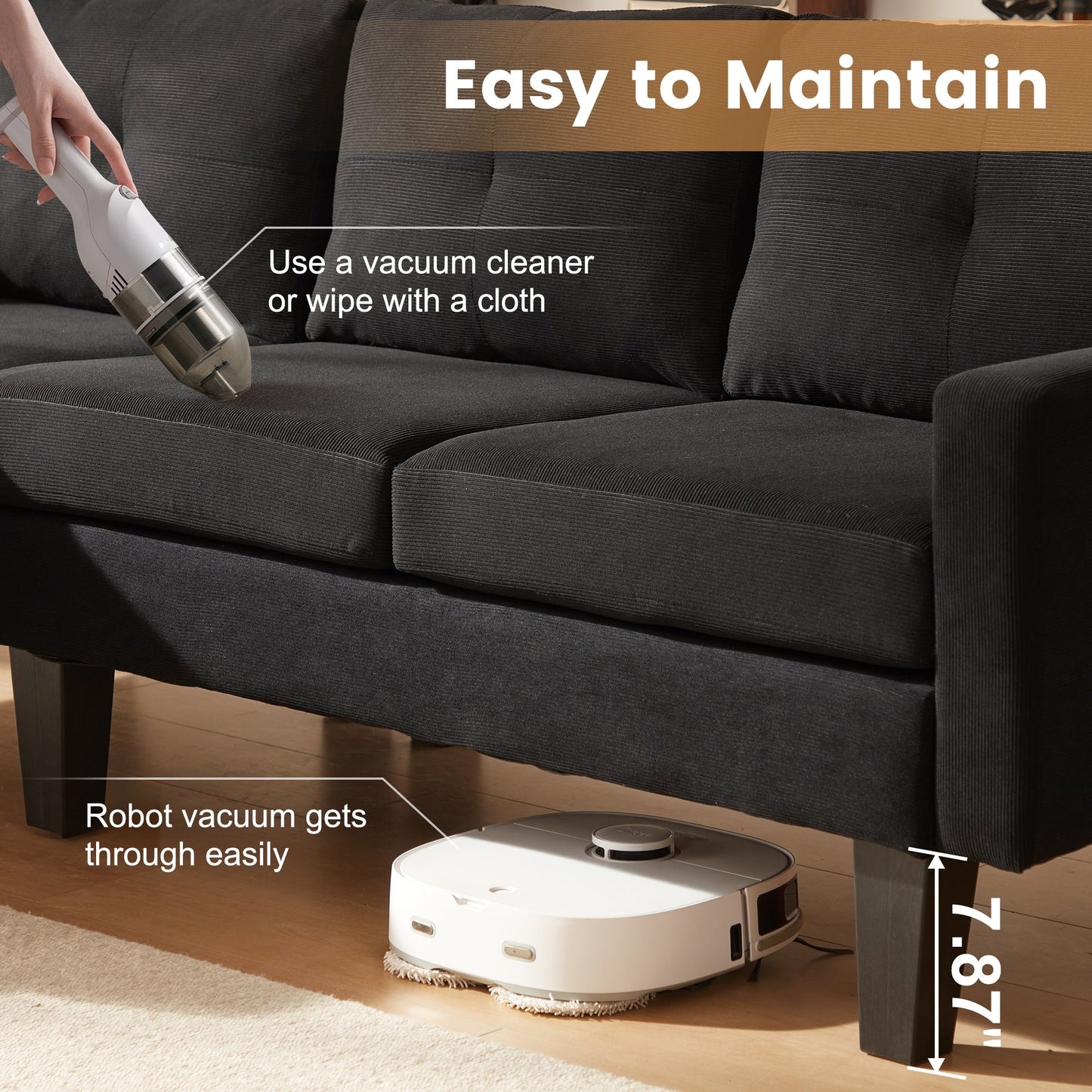 Canapé méridienne moderne en velours côtelé en forme de L HOOOWOOO