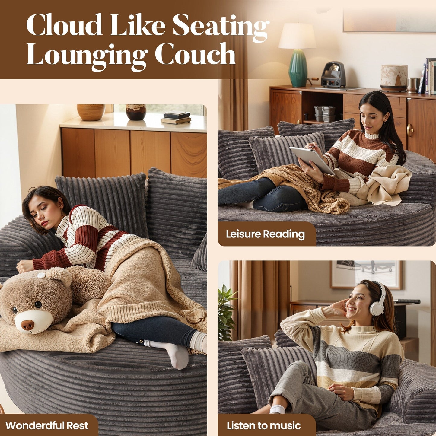 Canapé de sol moderne en tissu pelucheux HOOOWOOO