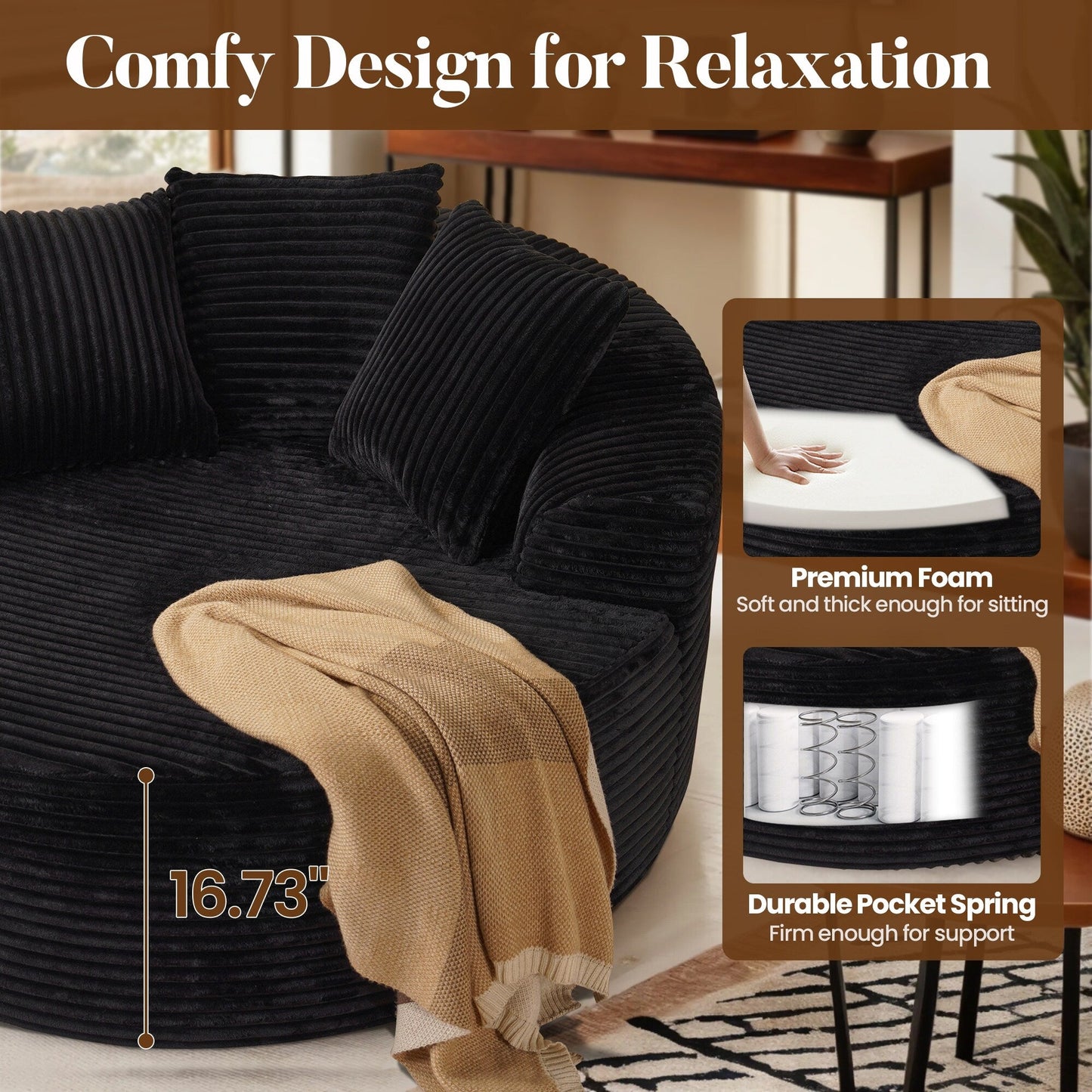 Canapé de sol moderne en tissu pelucheux HOOOWOOO