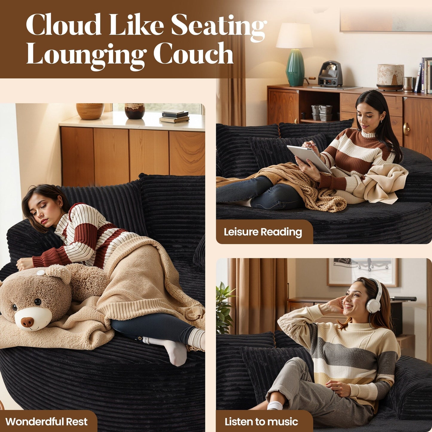 Canapé de sol moderne en tissu pelucheux HOOOWOOO