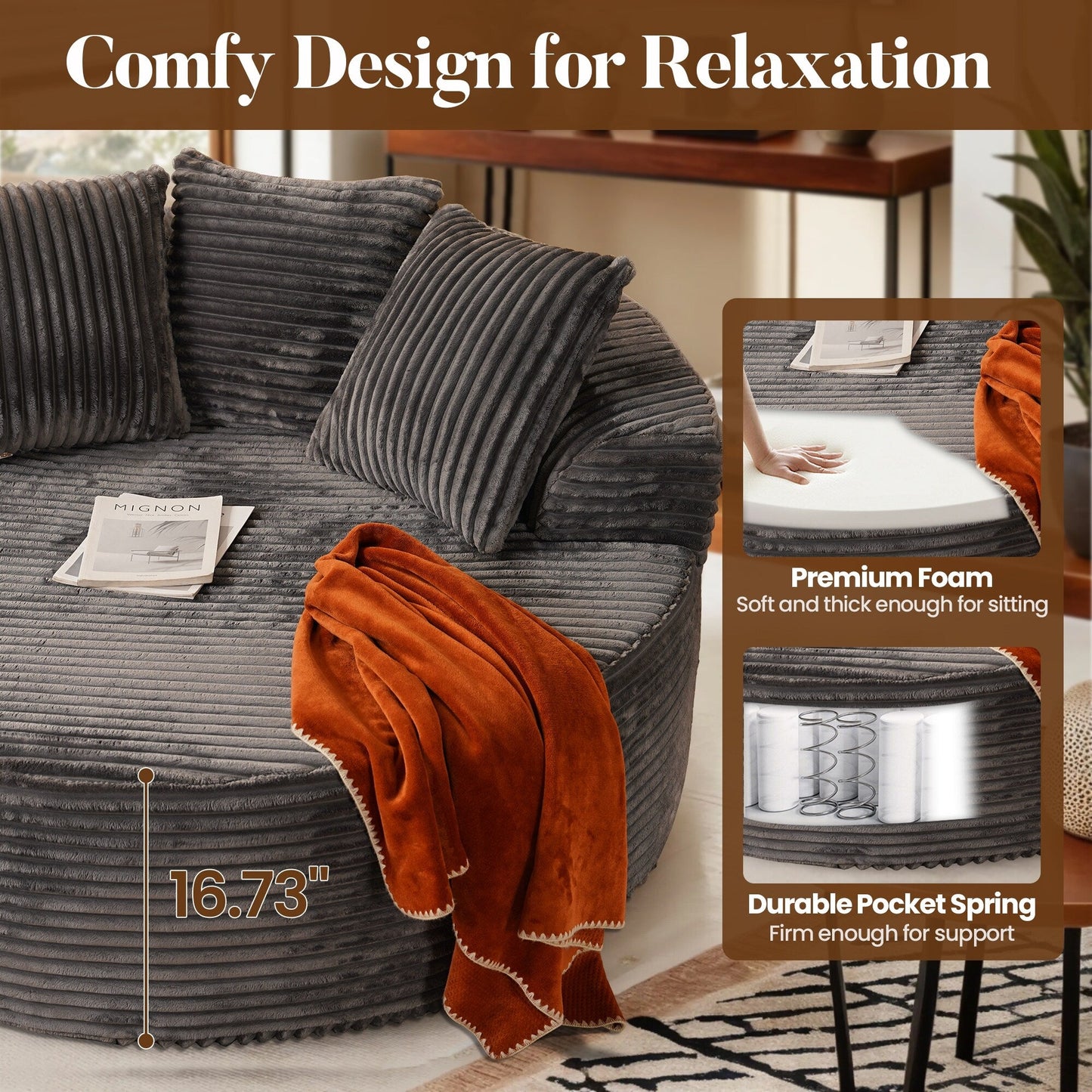 Canapé de sol moderne en tissu pelucheux HOOOWOOO