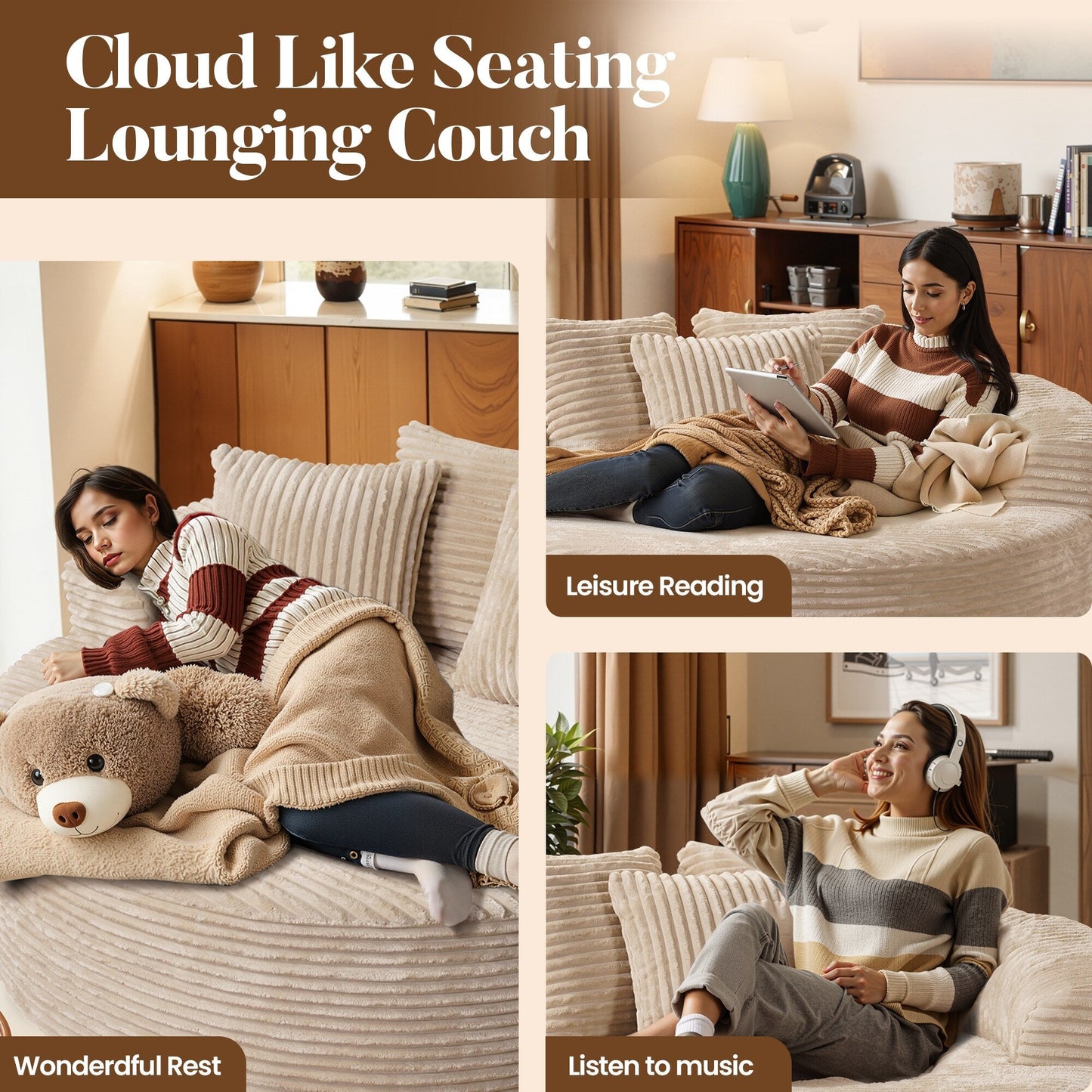 Canapé de sol moderne en tissu pelucheux HOOOWOOO