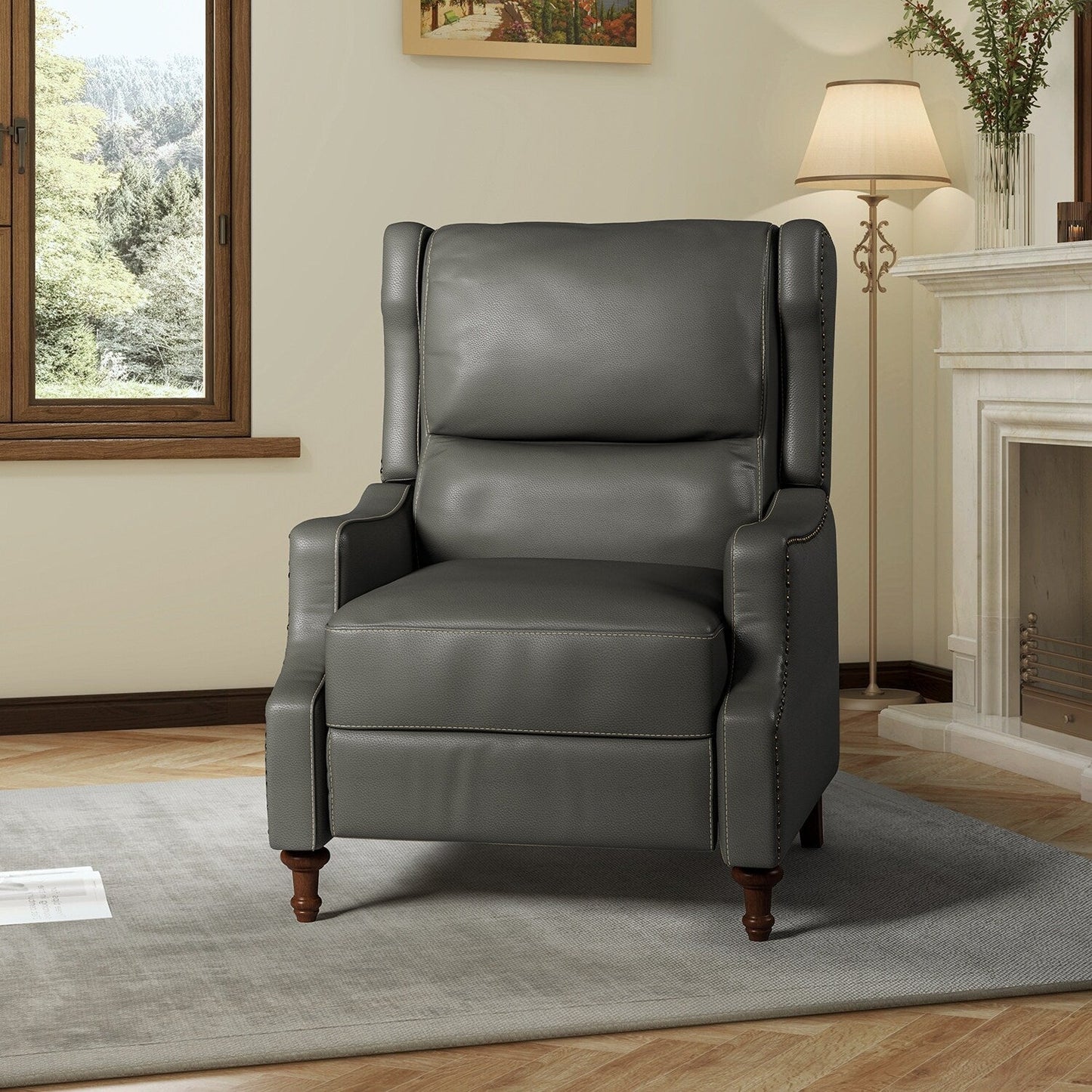 Fauteuil inclinable Florens en cuir véritable avec garnitures cloutées par HULALA HOME