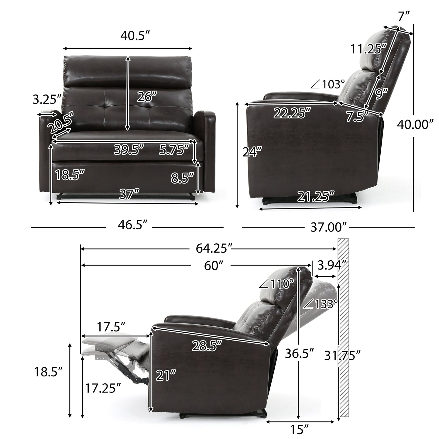 Fauteuil club inclinable 2 places en similicuir Halima par Christopher Knight Home