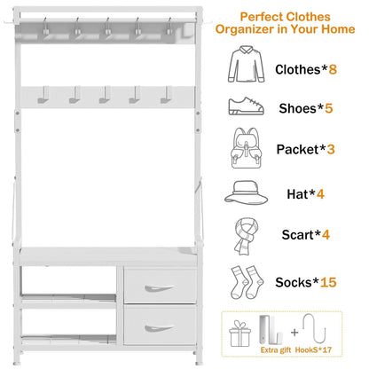 Meuble d'entrée avec banc, divisible en banc à chaussures indépendant et étagère murale