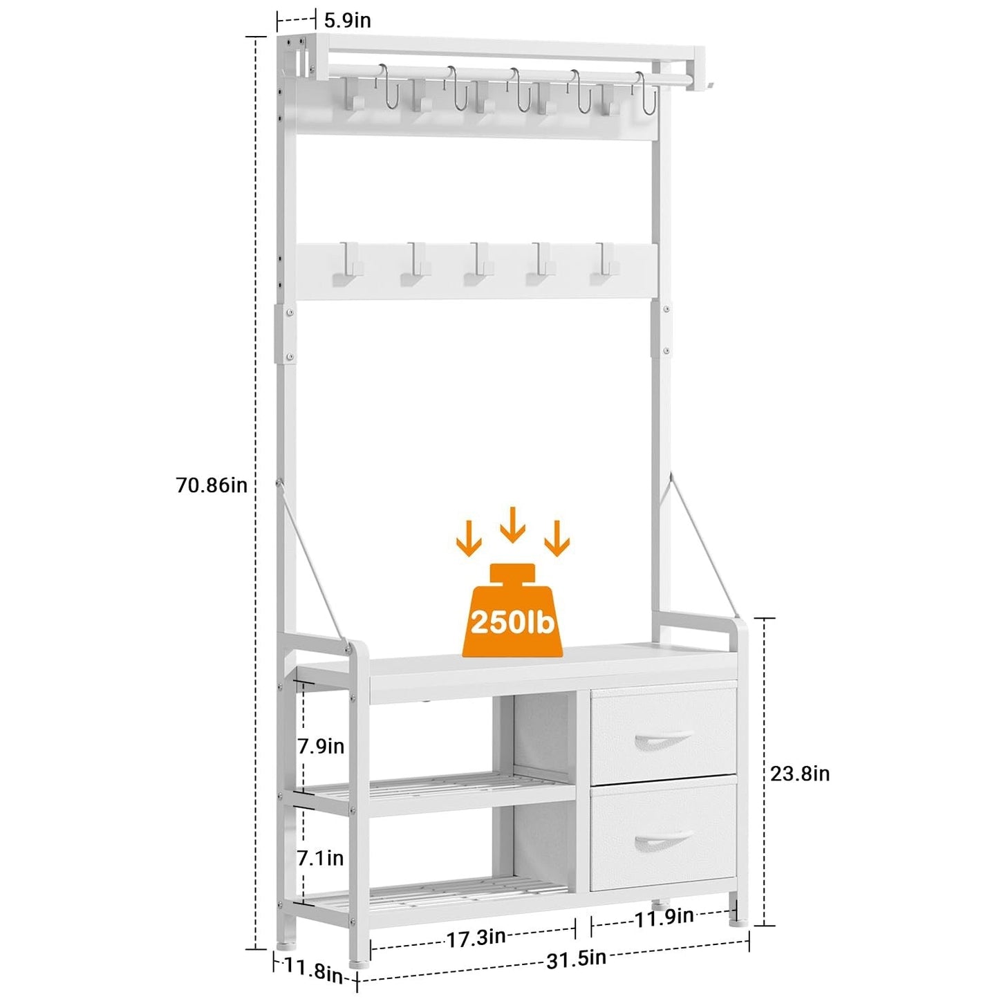 Meuble d'entrée avec banc, divisible en banc à chaussures indépendant et étagère murale