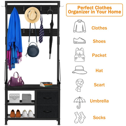 Meuble d'entrée avec banc, divisible en banc à chaussures indépendant et étagère murale