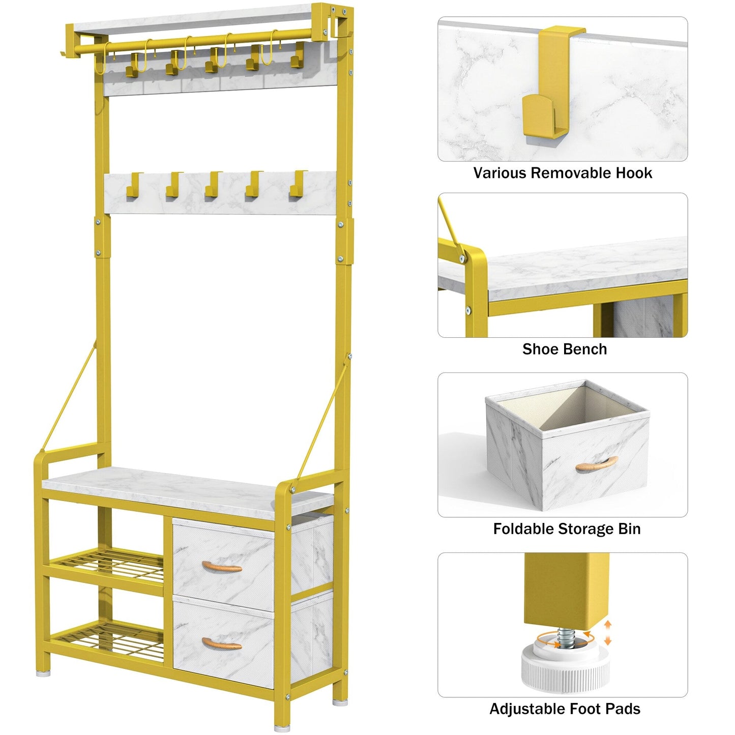 Meuble d'entrée avec banc, divisible en banc à chaussures indépendant et étagère murale