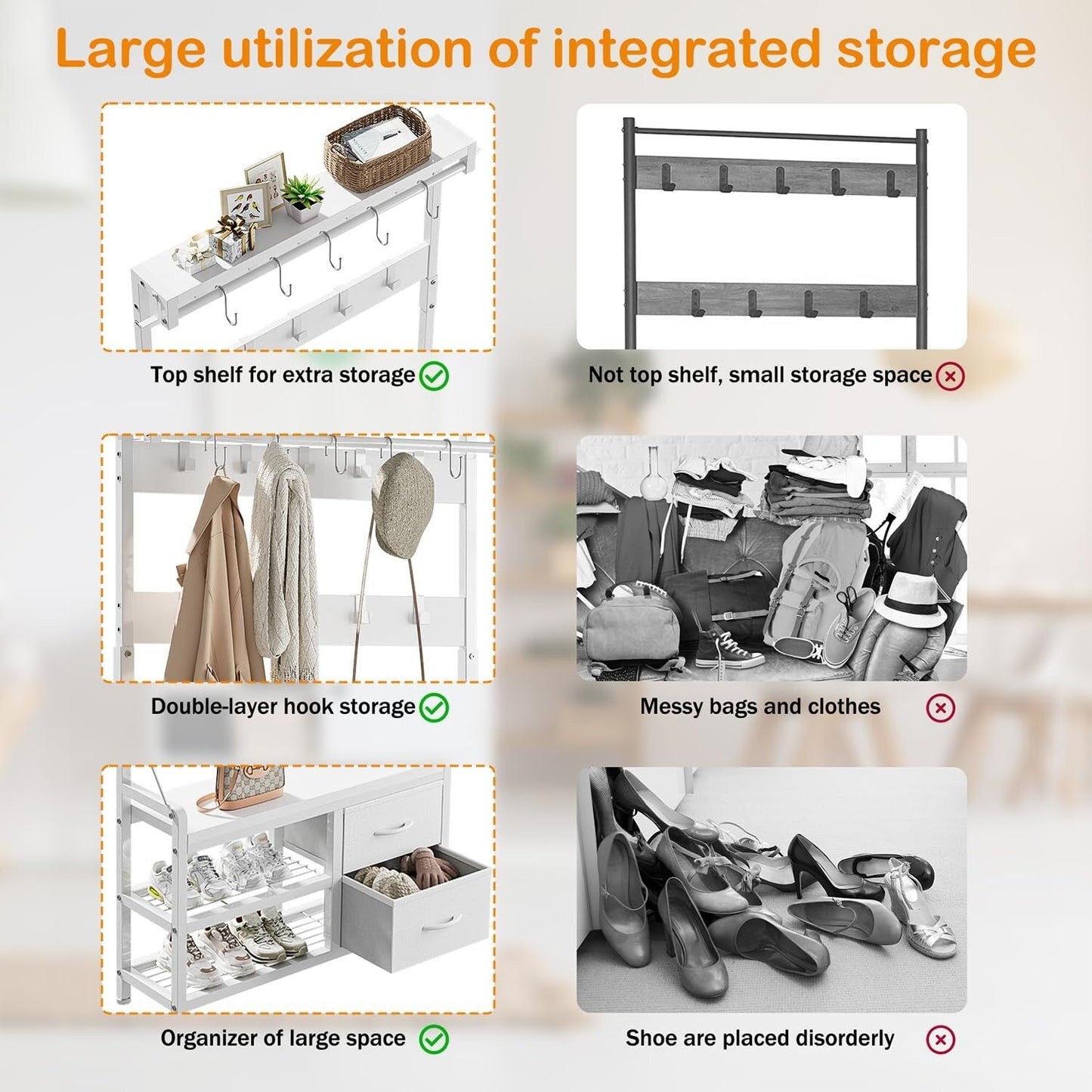 Meuble d'entrée avec banc, divisible en banc à chaussures indépendant et étagère murale