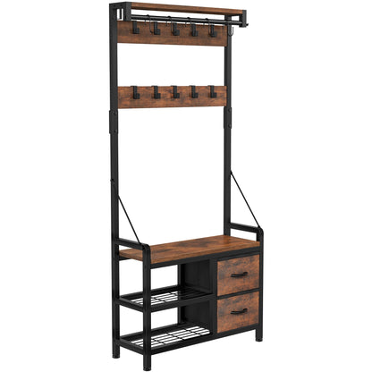 Meuble d'entrée avec banc, divisible en banc à chaussures indépendant et étagère murale