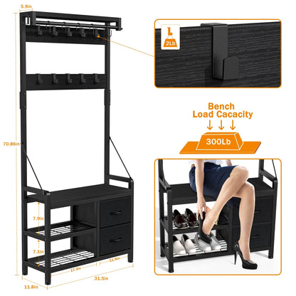 Meuble d'entrée avec banc, divisible en banc à chaussures indépendant et étagère murale