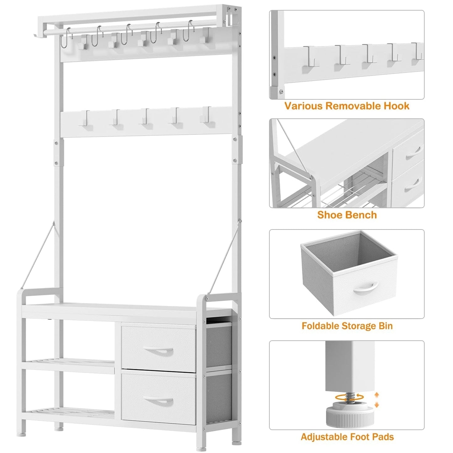 Meuble d'entrée avec banc, divisible en banc à chaussures indépendant et étagère murale