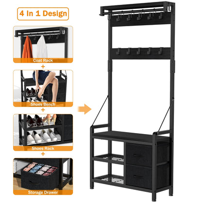 Meuble d'entrée avec banc, divisible en banc à chaussures indépendant et étagère murale