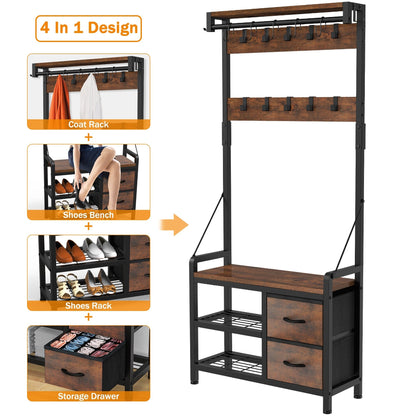 Meuble d'entrée avec banc, divisible en banc à chaussures indépendant et étagère murale