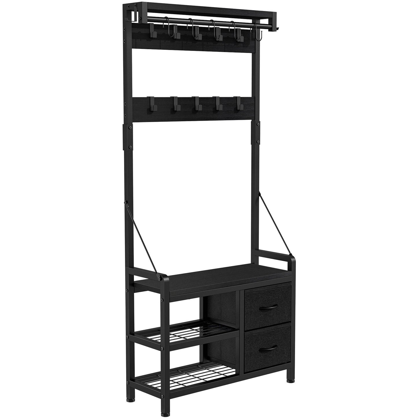 Meuble d'entrée avec banc, divisible en banc à chaussures indépendant et étagère murale