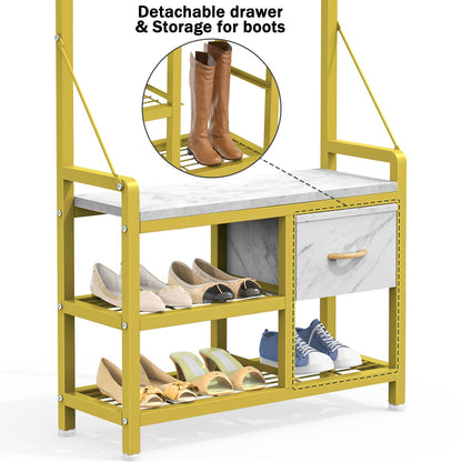 Meuble d'entrée avec banc, divisible en banc à chaussures indépendant et étagère murale