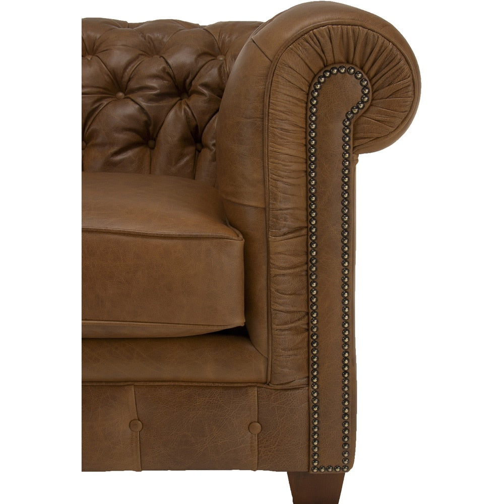 Canapé Chesterfield capitonné Hancock en cuir italien pleine fleur - 31 H x 86 L x 40 P