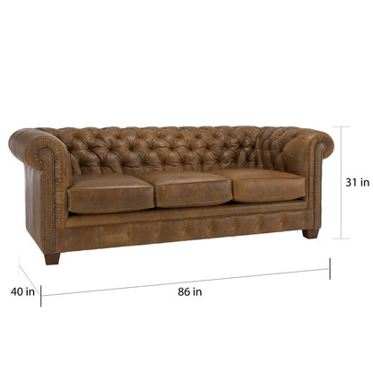 Canapé Chesterfield capitonné Hancock en cuir italien pleine fleur - 31 H x 86 L x 40 P