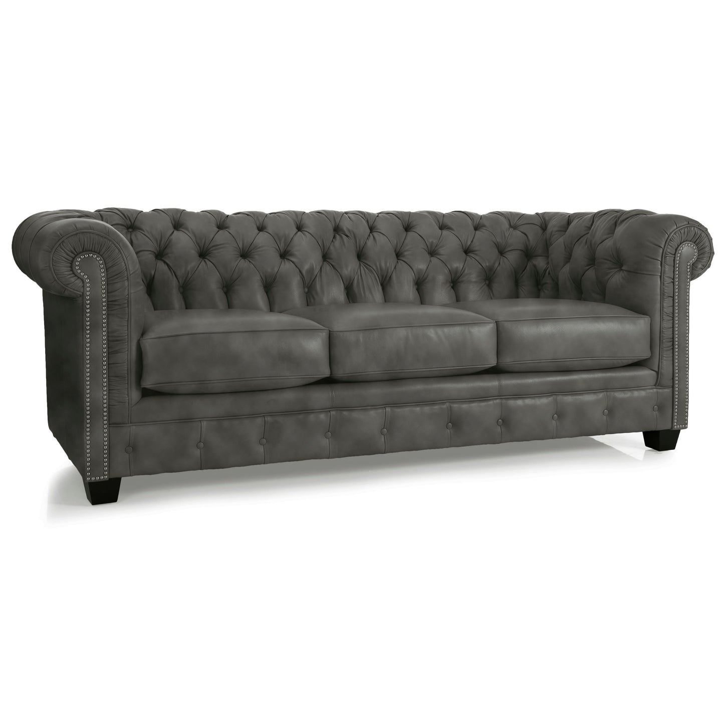 Canapé Chesterfield capitonné Hancock en cuir italien pleine fleur - 31 H x 86 L x 40 P
