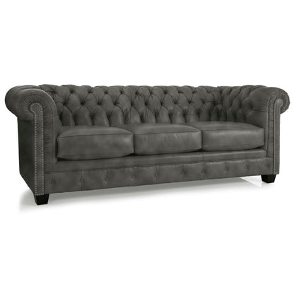 Canapé Chesterfield capitonné Hancock en cuir italien pleine fleur - 31 H x 86 L x 40 P