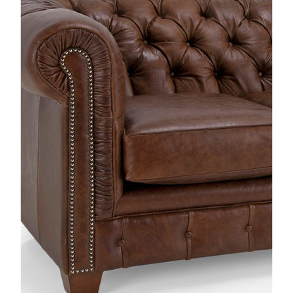 Canapé Chesterfield capitonné Hancock en cuir italien pleine fleur - 31 H x 86 L x 40 P