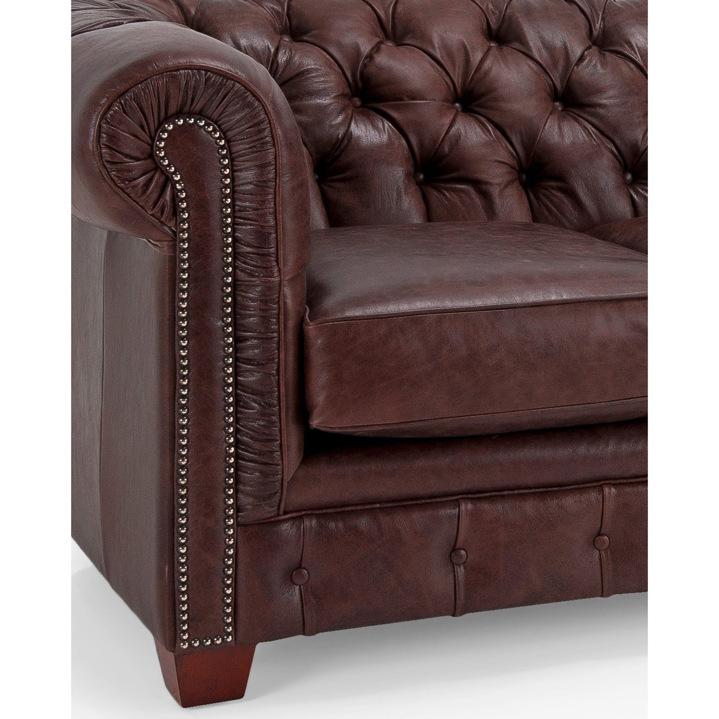 Canapé Chesterfield capitonné Hancock en cuir italien pleine fleur - 31 H x 86 L x 40 P