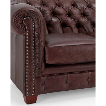 Canapé Chesterfield capitonné Hancock en cuir italien pleine fleur - 31 H x 86 L x 40 P