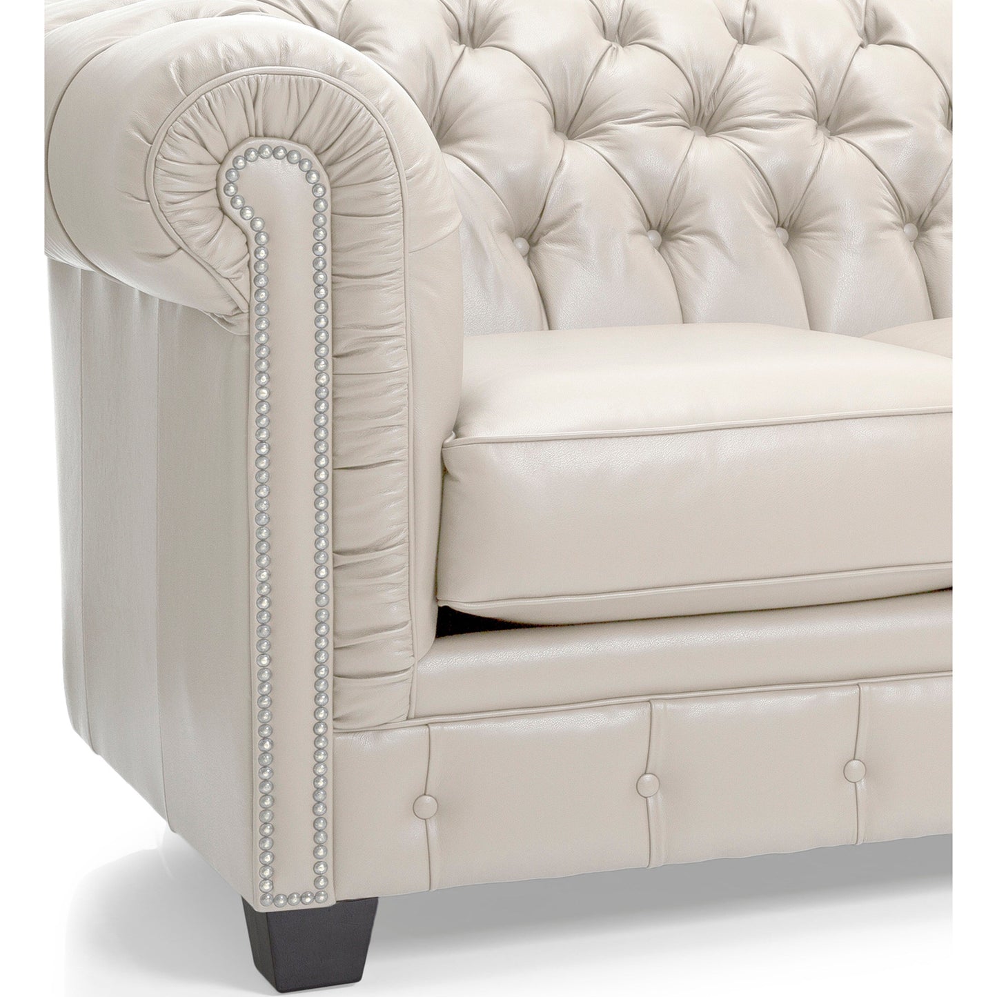 Canapé Chesterfield capitonné Hancock en cuir italien pleine fleur - 31 H x 86 L x 40 P