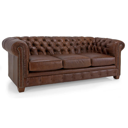 Canapé Chesterfield capitonné Hancock en cuir italien pleine fleur - 31 H x 86 L x 40 P