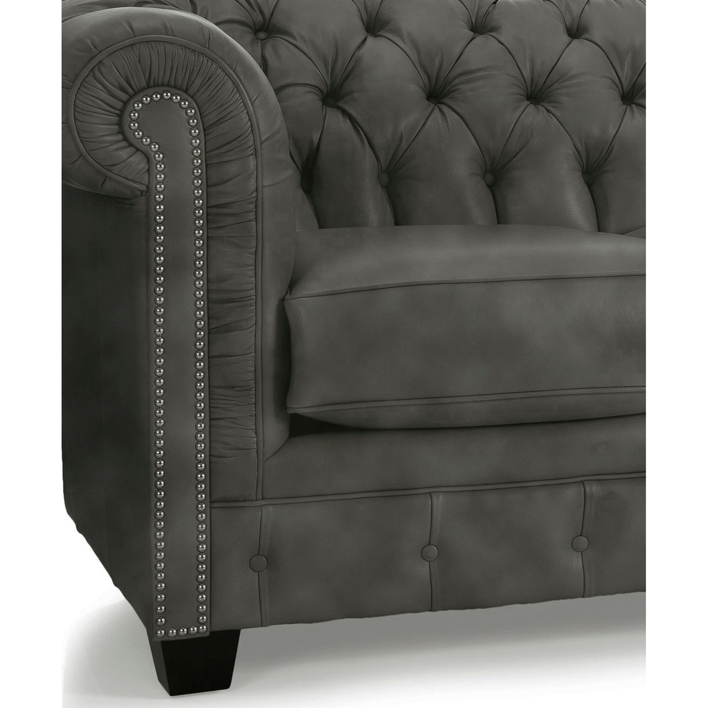 Canapé Chesterfield capitonné Hancock en cuir italien pleine fleur - 31 H x 86 L x 40 P