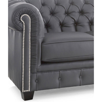 Canapé Chesterfield capitonné Hancock en cuir italien pleine fleur - 31 H x 86 L x 40 P