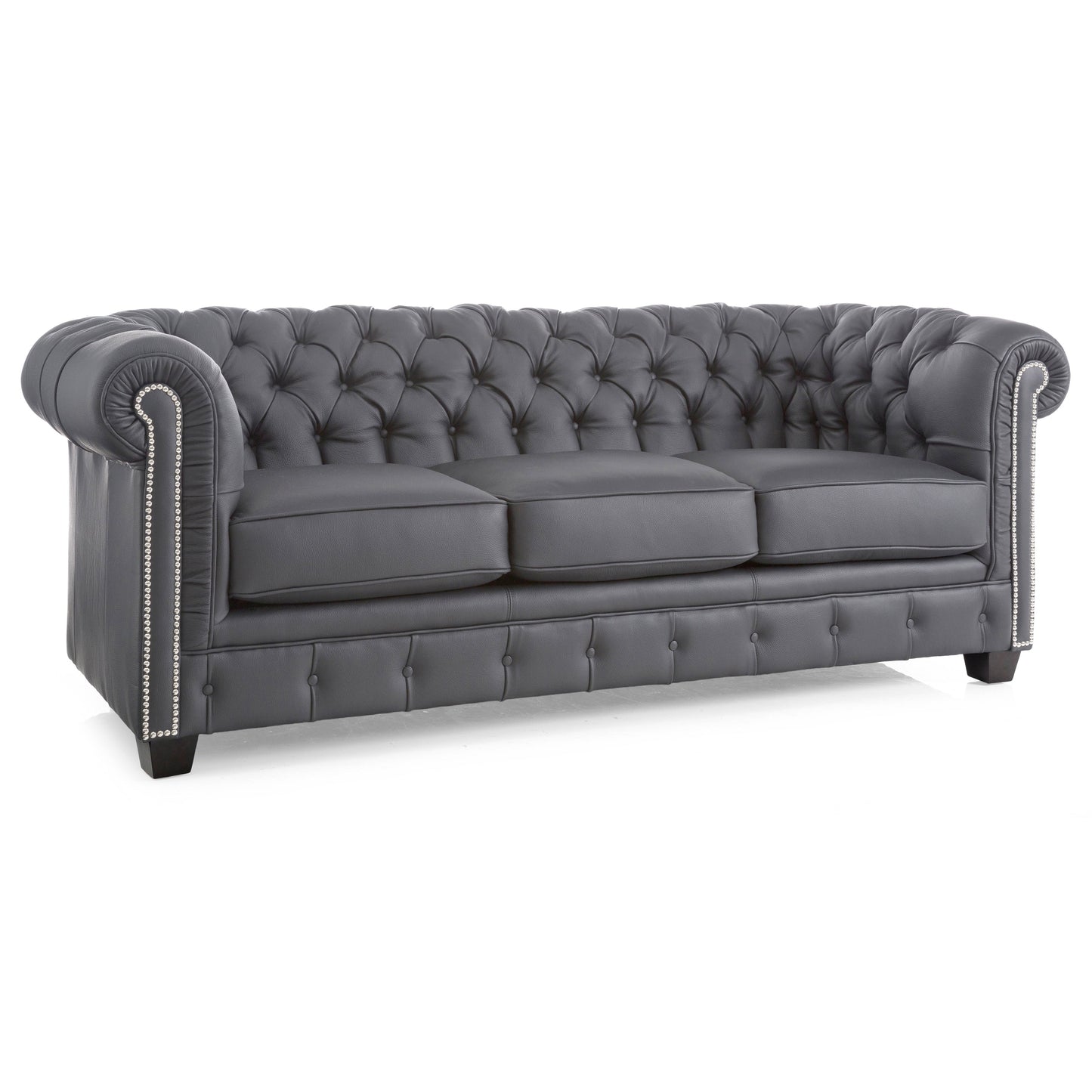 Canapé Chesterfield capitonné Hancock en cuir italien pleine fleur - 31 H x 86 L x 40 P