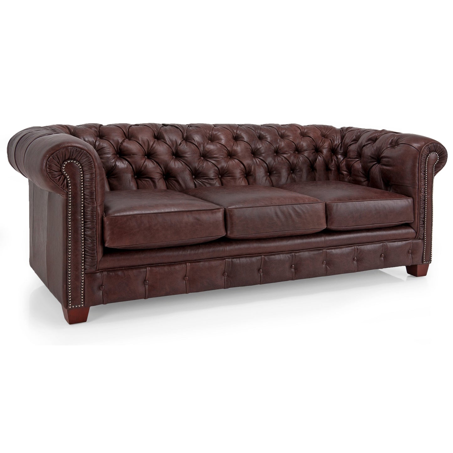 Canapé Chesterfield capitonné Hancock en cuir italien pleine fleur - 31 H x 86 L x 40 P
