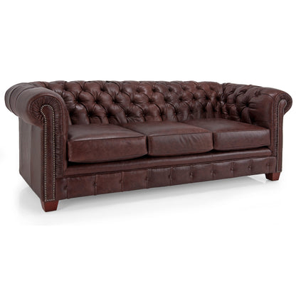 Canapé Chesterfield capitonné Hancock en cuir italien pleine fleur - 31 H x 86 L x 40 P