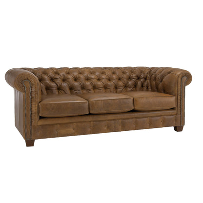 Canapé Chesterfield capitonné Hancock en cuir italien pleine fleur - 31 H x 86 L x 40 P