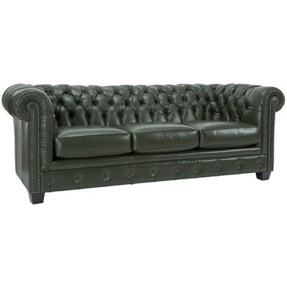 Canapé Chesterfield capitonné Hancock en cuir italien pleine fleur - 31 H x 86 L x 40 P